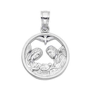 14K White Gold Religious Baptism Pendant